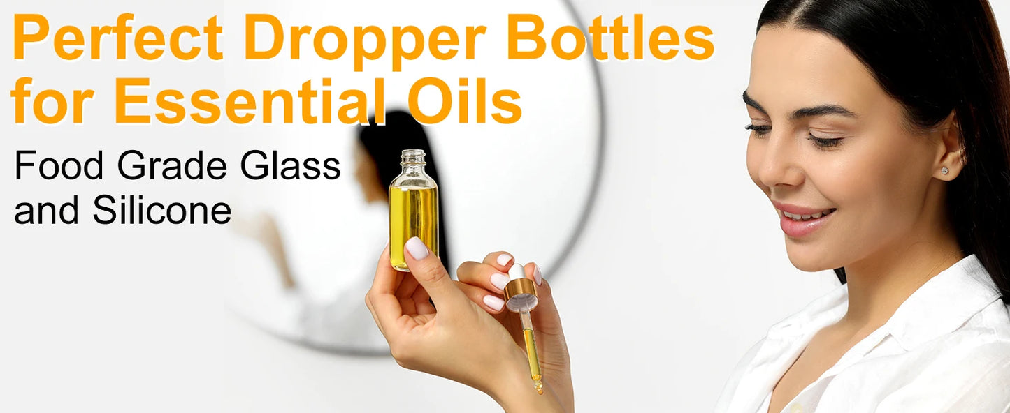 Clear Glass Dropper Bottle – Gold Cap & Travel Friendly