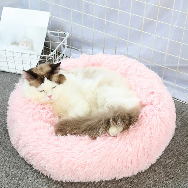 Super Soft Plush Donut Cat Bed – Washable & Cozy