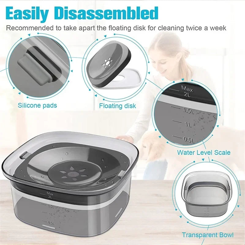 2L Anti-Splash Pet Water Bowl – Large Capacity