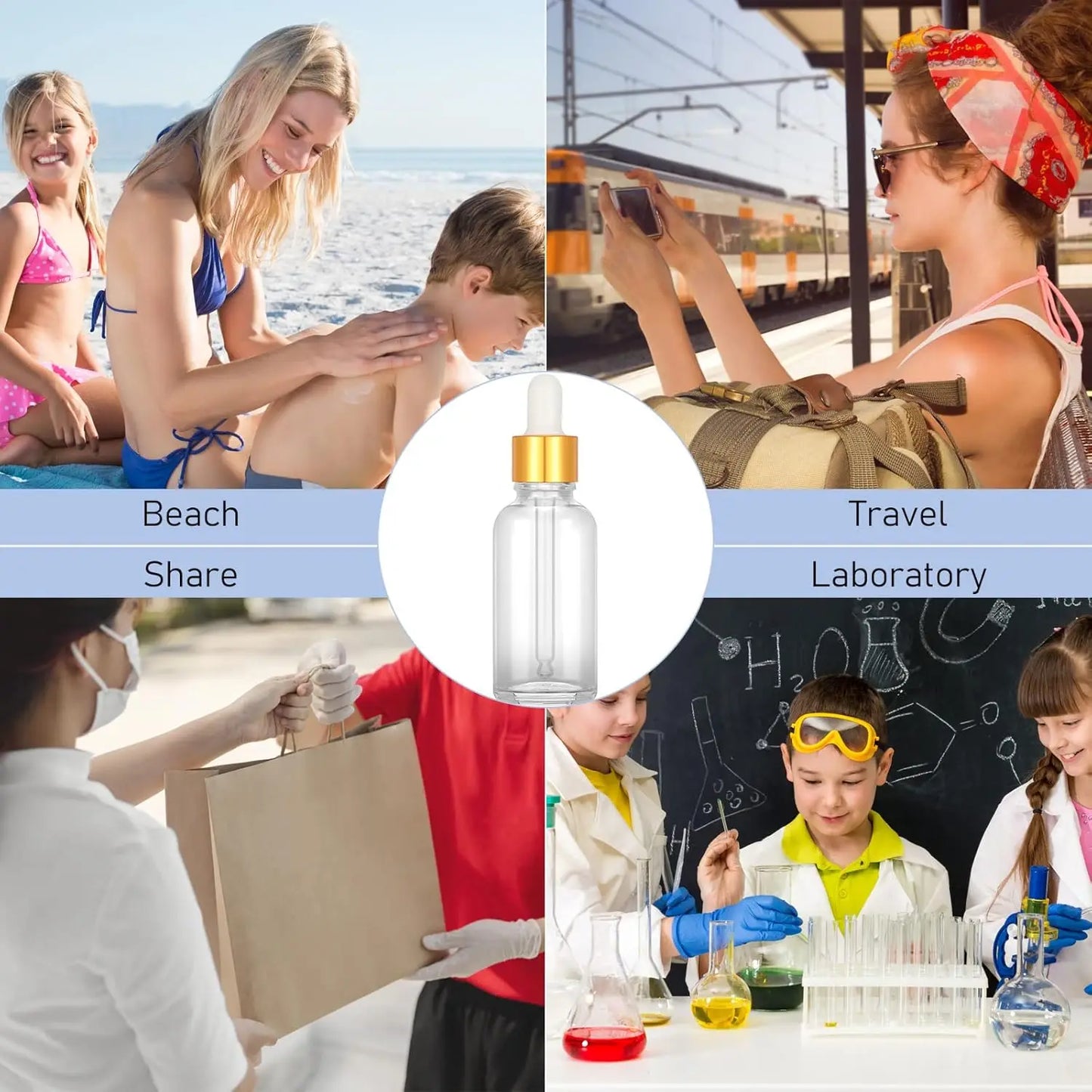Clear Glass Dropper Bottle – Gold Cap & Travel Friendly