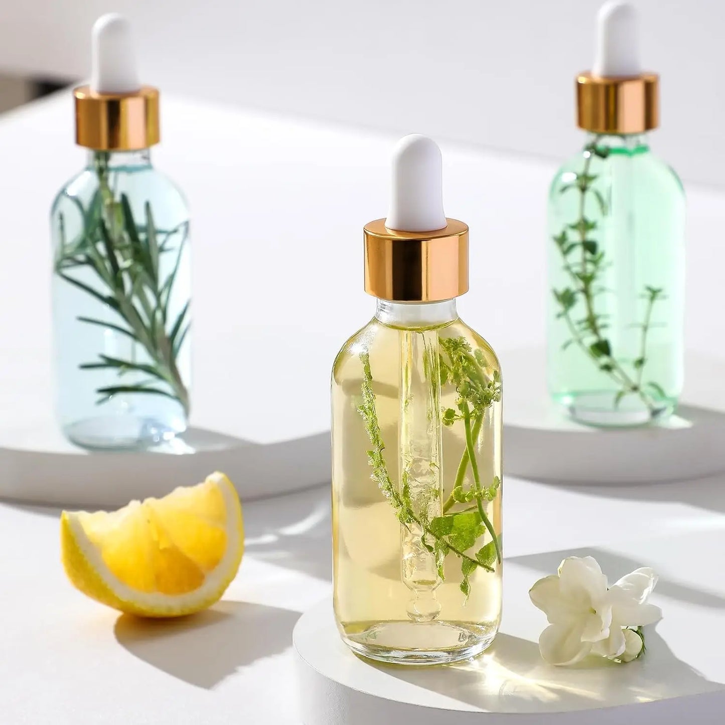 Clear Glass Dropper Bottle – Gold Cap & Travel Friendly