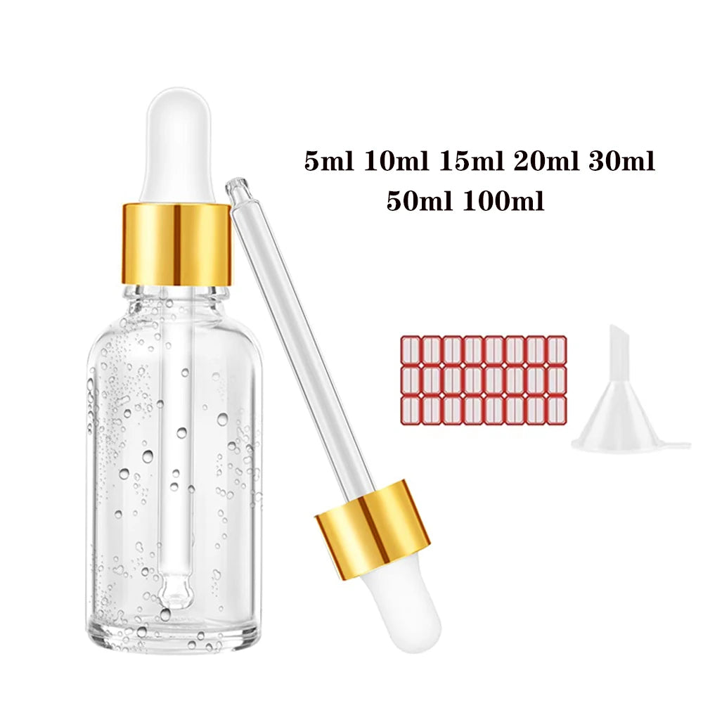 Clear Glass Dropper Bottle – Gold Cap & Travel Friendly